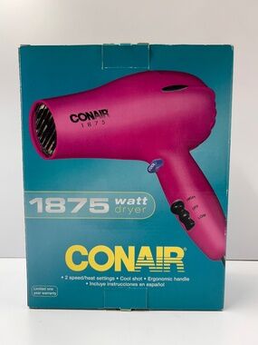 NIB Conair 1975 Watt Drier Hair Pink High Low Cool Shot Ergonomic Handle Manual